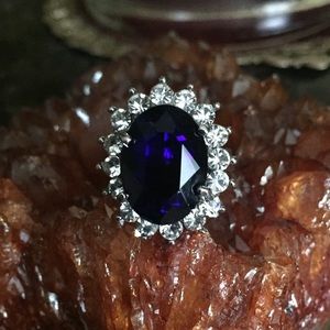 Deep Blue CZ Princess Diana Ring